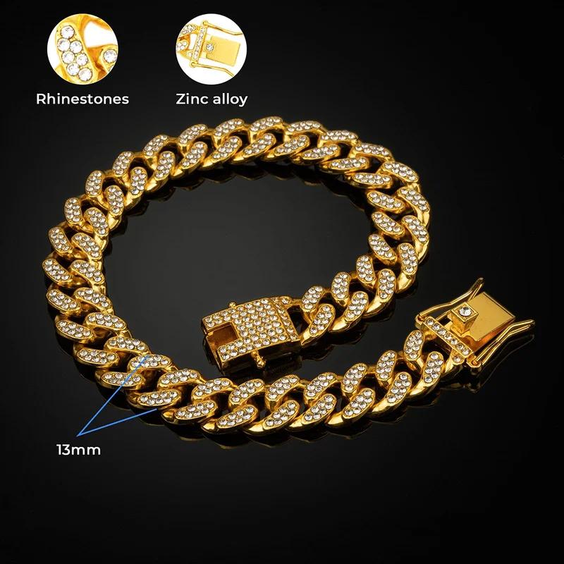 Luksusowy Diamentowy Psí Cuban Link Łańcuch Obroża Iced Out Cyrkonie Naszyjnik dla Zwierząt Małych Średnich Dużych Psów Kotów