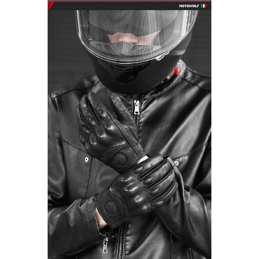 Genuine Leather Motorcycle Gloves Winter Moto Gloves Men Summer Goatskin Motorbike Touch Screen Fist Joint Protect