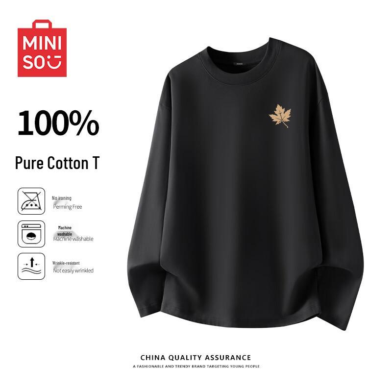 MINISO Unisex Heavyweight Pure Cotton Long Sleeve Crew Neck T-Shirt