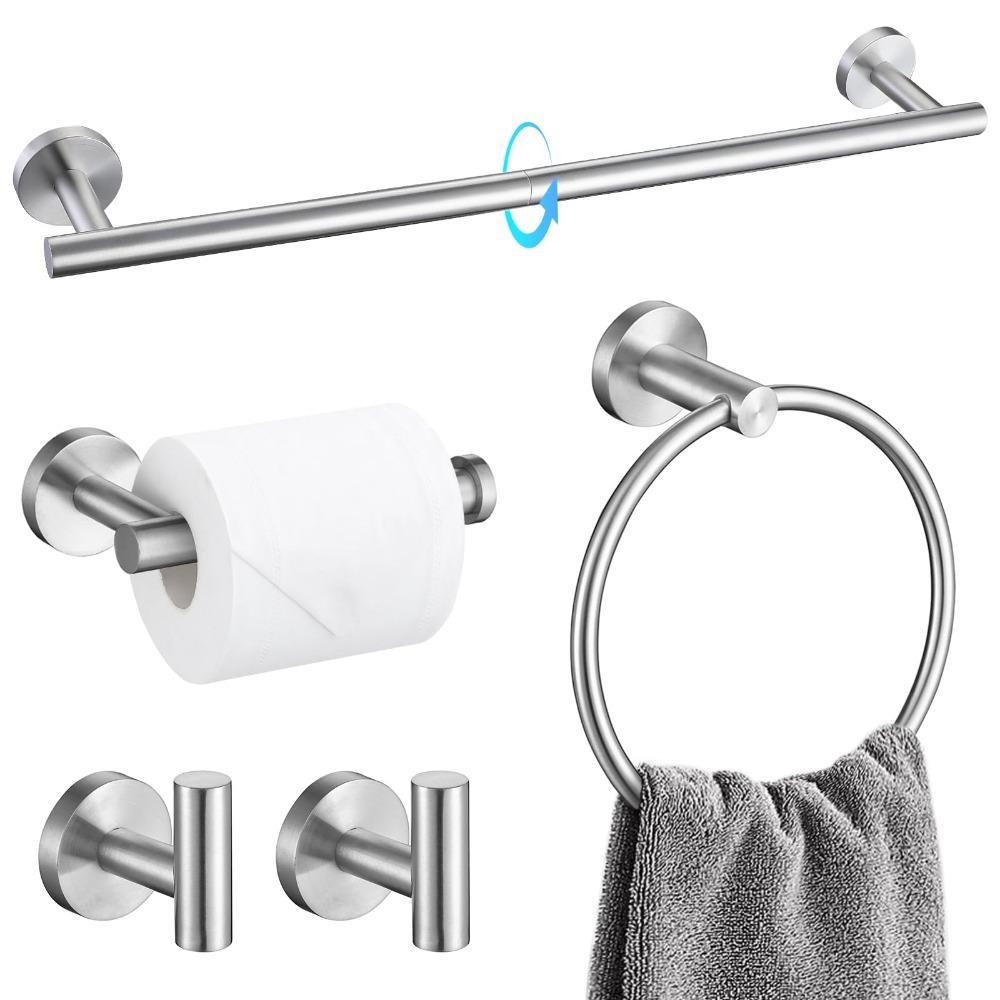 

Набор из 5 предметов черных полотенцедержателей из нержавеющей стали, устойчивых к ржавчине, для ванной комнаты, гостиницы, простая установка серебряный