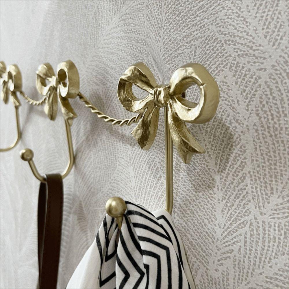 Iron Material Metal Bow Wall Hooks Golden Finish Modern Minimalist Hooks Wall Hook  Home Decor