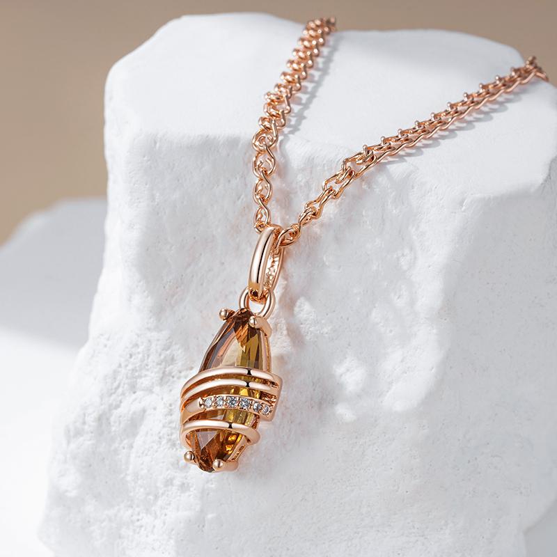 Fashion Brown Natural Zircon Pendant Necklace For Women Unique Geometry  Rose Gold Color High Quality Daily Jewelry