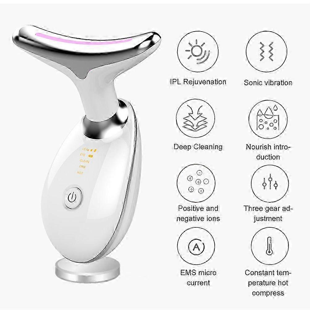 Anti-Wrinkle Face and Neck Massager with LED Light, EMS Vibration, Skin Tightening, Pore Cleansing, Dolphin Tail Design Less