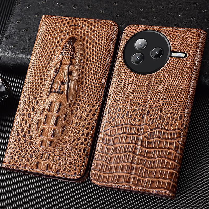 Crocodile Head Genuine Flip Leather Case for Xiaomi Poco X3 X4 X5 X6 X7 NFC F5 F6 F7 M3 M4 M5 M5S M6 M7 Pro Ultra Cover Cases
