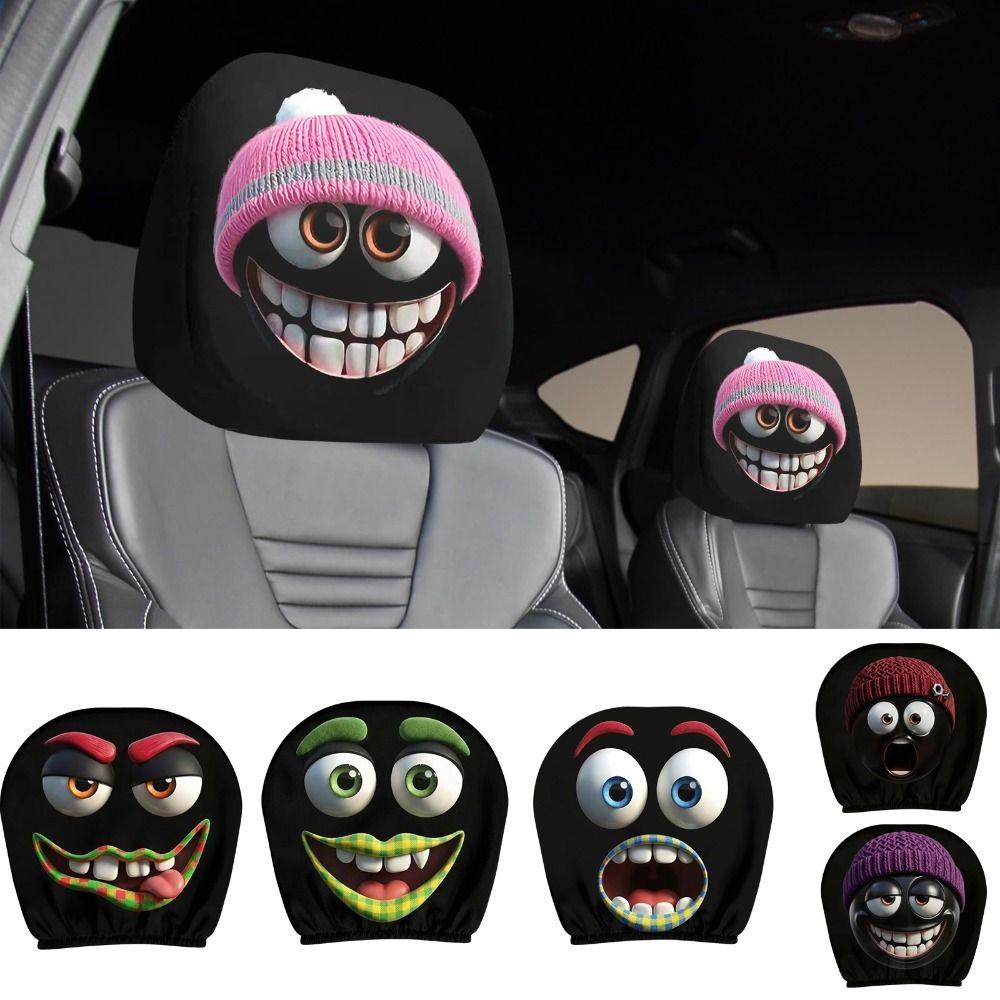 2PCS Cartoon Car Headrest Covers Exaggerated Car Seat Headcover Halloween Christmas Holiday