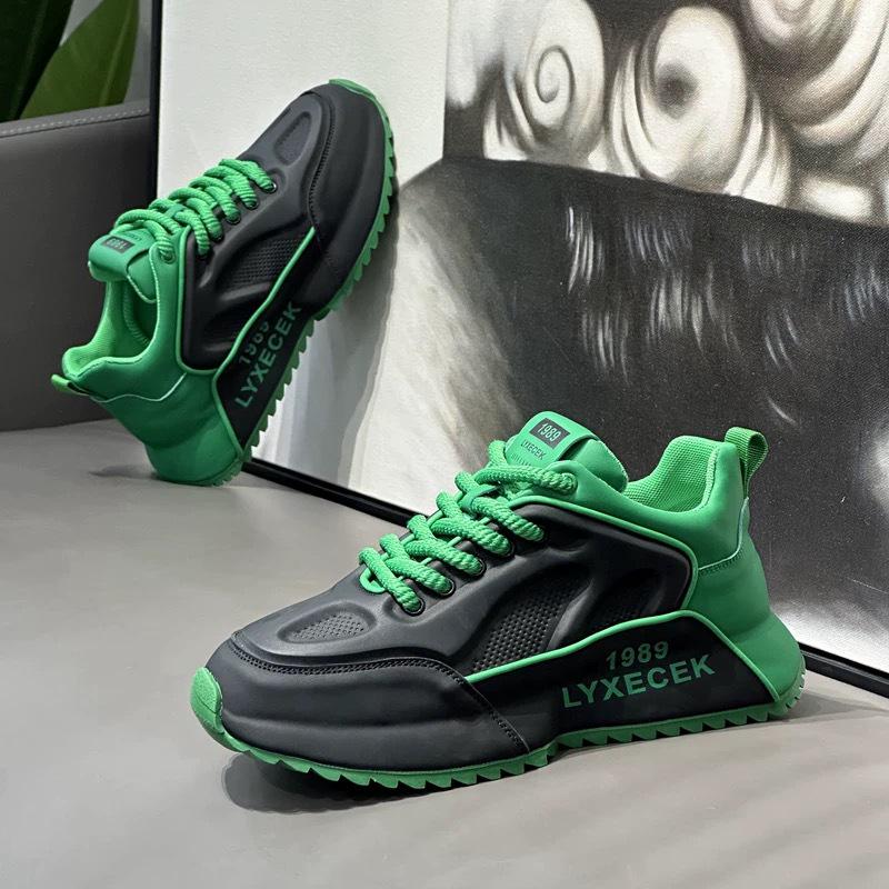 

Чоловічі туфлі тато на товстій підошві та високих підборах: Вафельні кросівки в моді весна/осінь для спорту та відпочинку 41 чорний/зелений