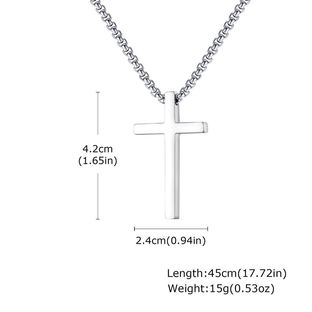 Stainless Steel Simple Cross Pendant Necklace, Multiple Sizes for Men and Women (Model 2103)