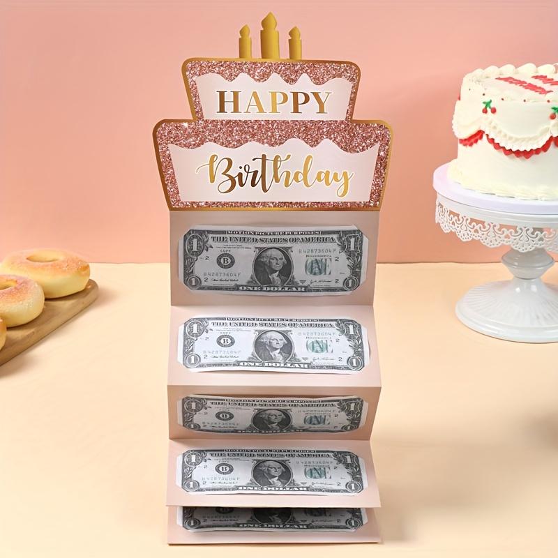 Set of 1, Pink Golden Birthday Banknote Card with Envelope, Folding Card for Happy Birthday, Supplies for Birthday Celebration