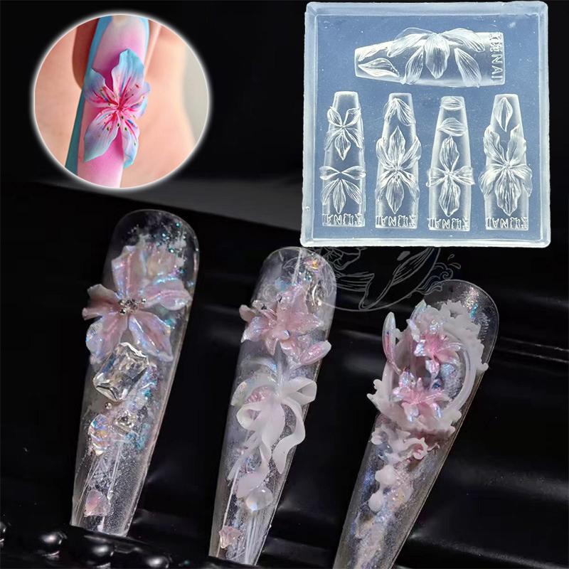 3D Flowers Nail Mold Diy Silicone Nail Tools Hawaii Hibiscus Flower Petal Nail Design Silicone Molds Nail Art Carving Template