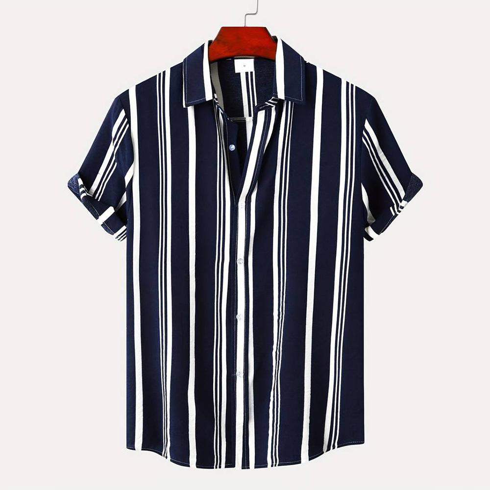 2026 Hawaii Camicia a Maniche Corte a Righe da Uomo Top Casual da Ufficio da Uomo T-shirt Oversize Camicia Bottoni Estiva da Uomo 5XL