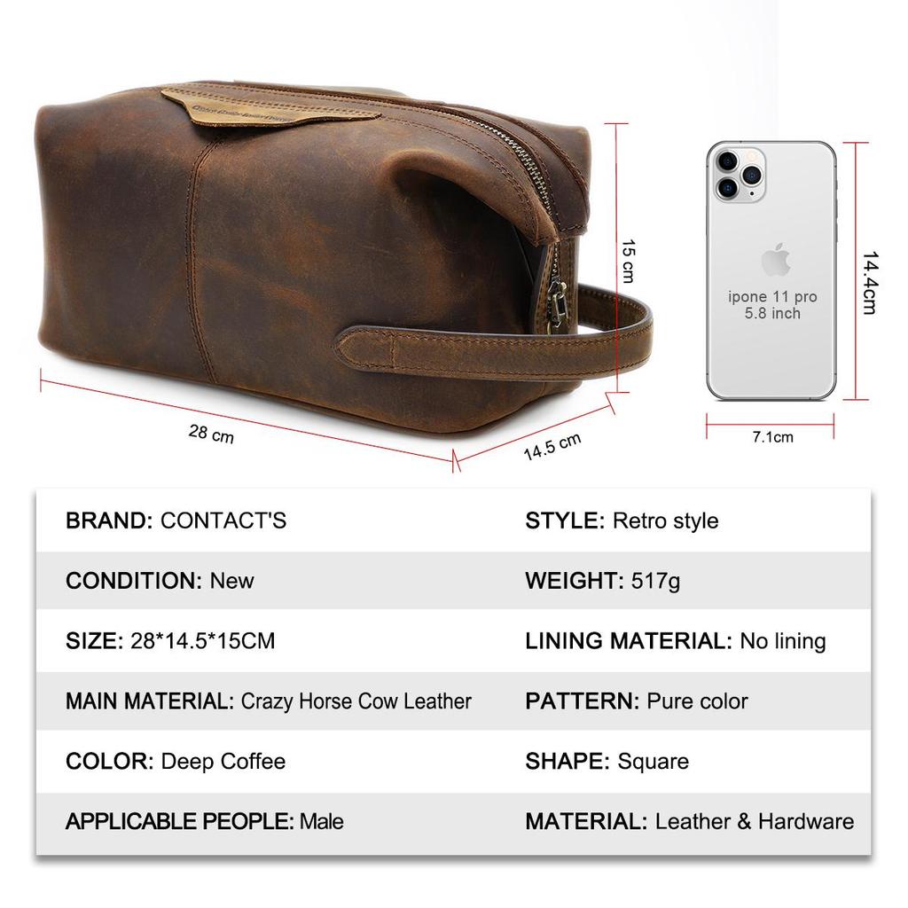 CONTACT'S Crazy Horse - Bolsa de viaje de piel auténtica para hombre, neceser, neceser para hombre