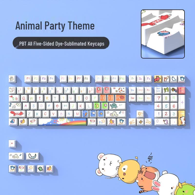 Animal Party PBT Dye-Sub Mechanical Keyboard Keycap Set - Custom Theme 38x16x3cm
