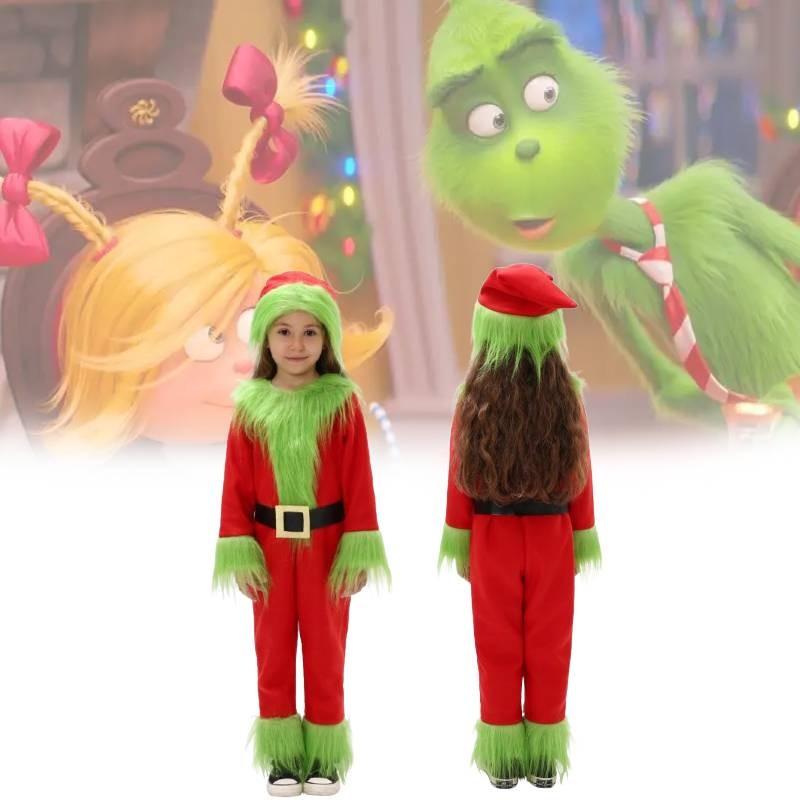Entzückendes Weihnachts-Grinch-Kostüm für Kinder aus weichem Polyester für festliche Feiern