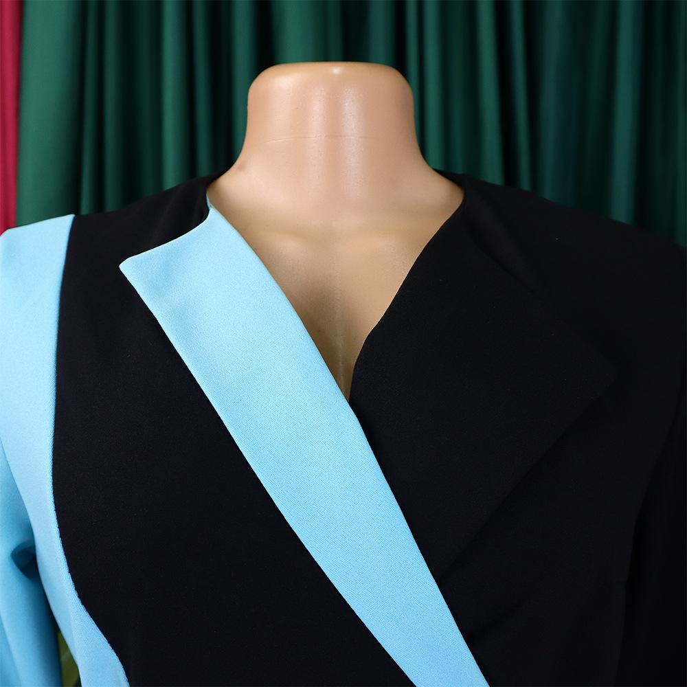 YYFS Dámská móda Jaro Podzim Barevný potisk s dlouhým rukávem POLO Neformální šaty s vysokým pasem