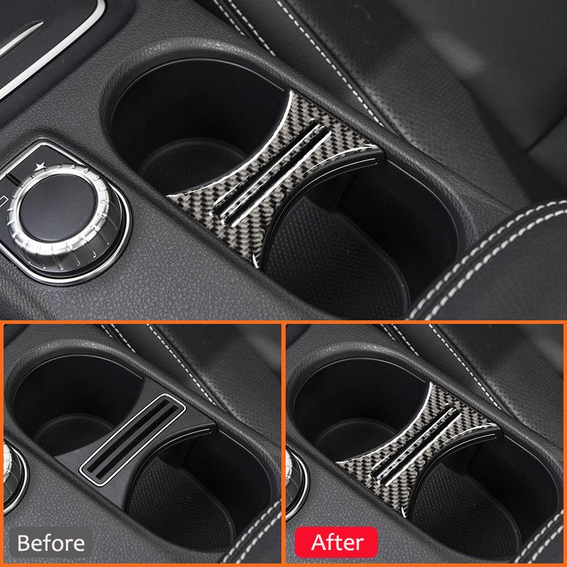 Carbon Fiber Car Water Cup Holder Panel Center Trim Cover Decoration Sticker For Mercedes Benz GLA CLA A B Class Interior Parts