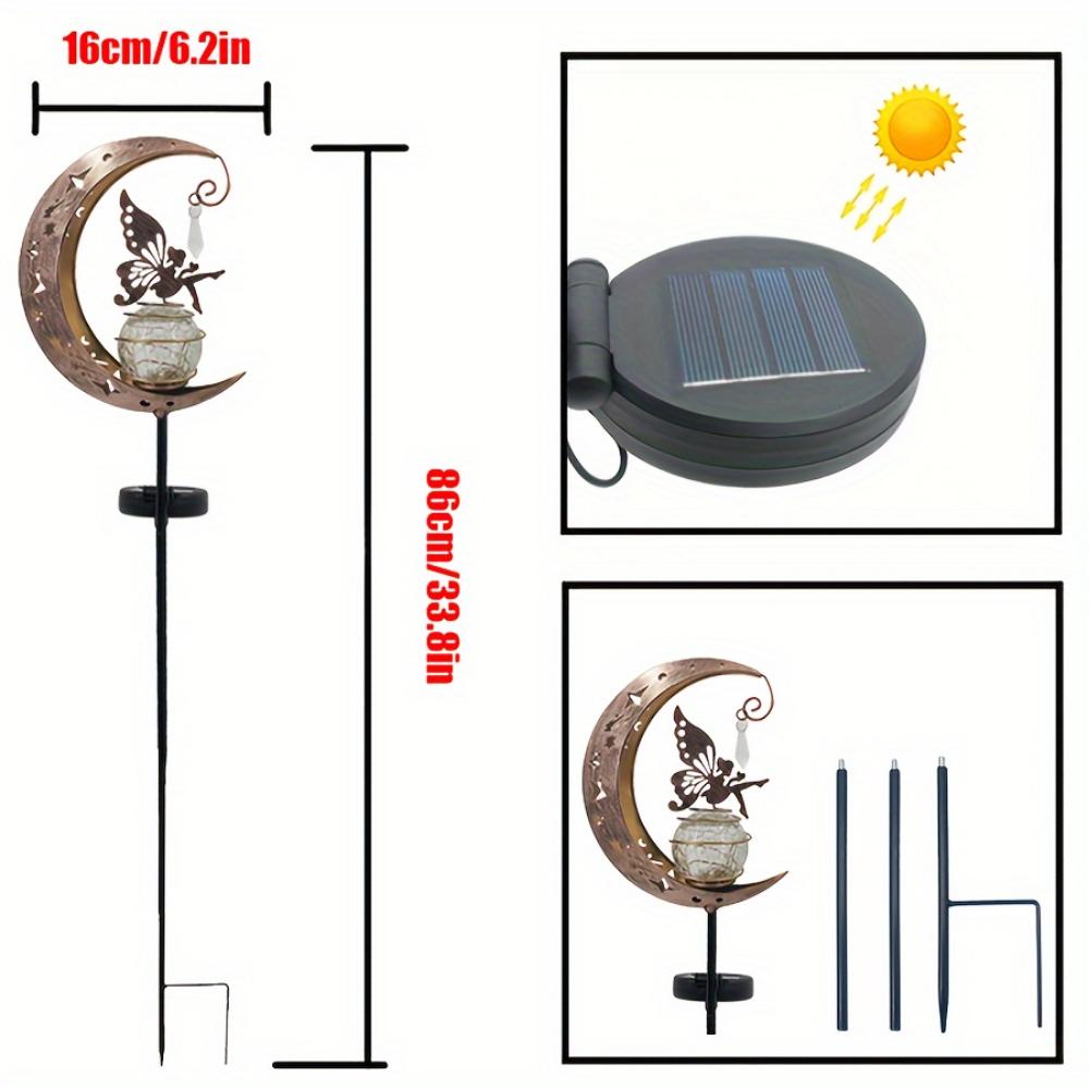 Solar Eisen Mond Fee Rasenleuchte, Zarte Elfen Fantasie Fee Stil Hof Metall Dekorative Leuchte Gartenweg Pavillon Straßenleuchte Rasenleuchte
