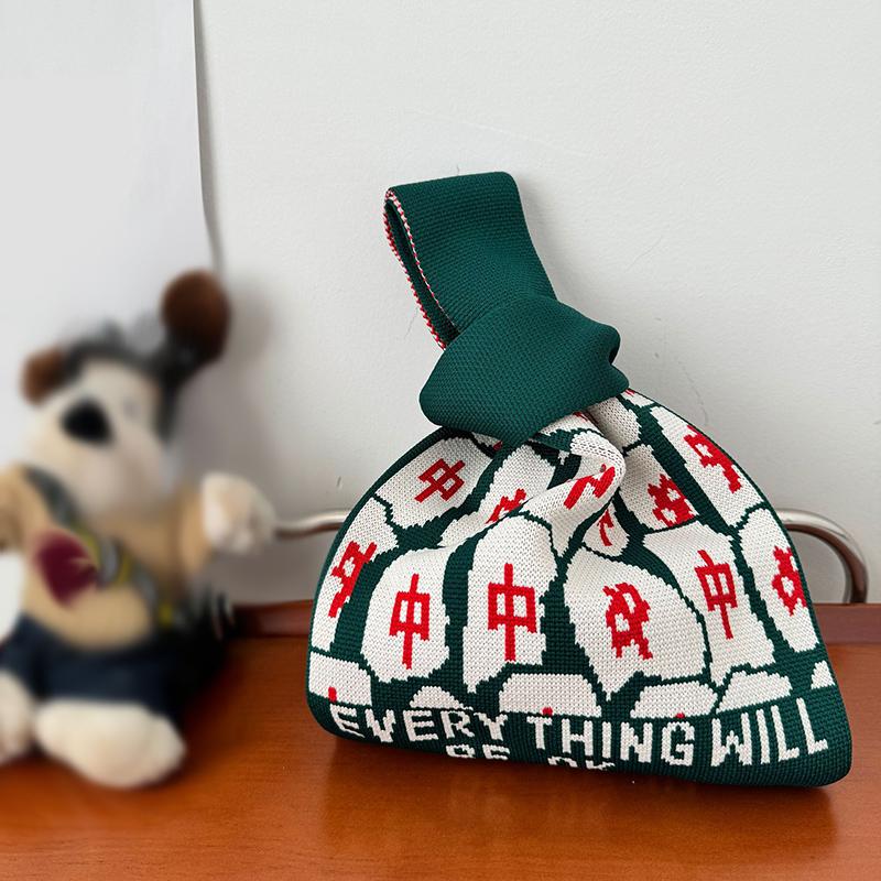 2025 Mode Neue Reiche Mahjong Strickhandtasche Tägliche Pendeltasche Eimerbeutel Lässige Joker Tragetasche