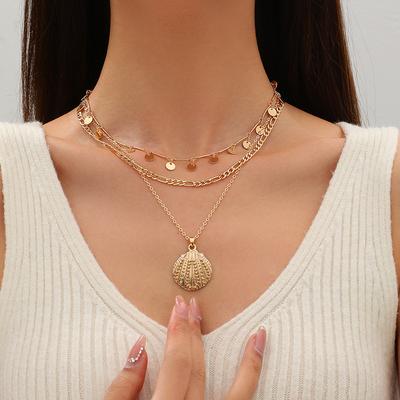 Fashion Stacked Necklace Simple Disc Metal Chain Versatile Multi-layer Temperament Women's Necklace