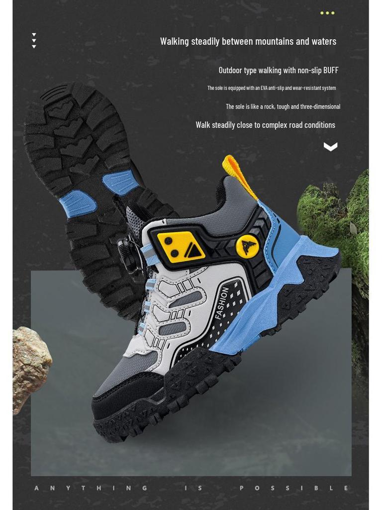 נעלי ספורט לילדים סתיו 2026 עם אבזם מסתובב - עור עמיד בפני החלקה ושחיקה להליכה וריצה