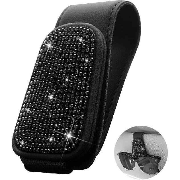 Yuchew Bling Sunglass Holder For Car Visor Magnetic Leather Sunglasses Visor Clip, Eyeglass Hanger Ticket Card Clip