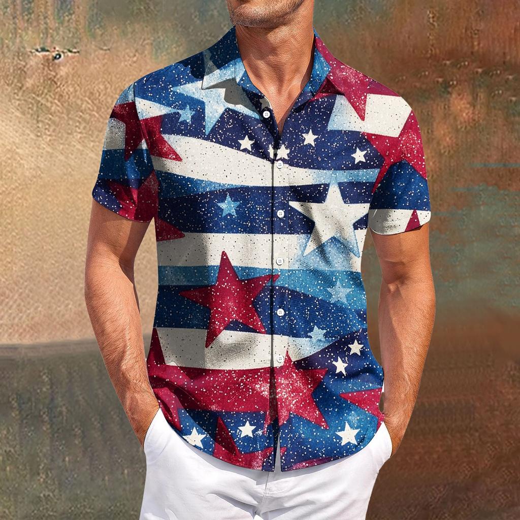 Męska koszula z krótkim rękawem casualowa, wąska, modna, męska, w kratę