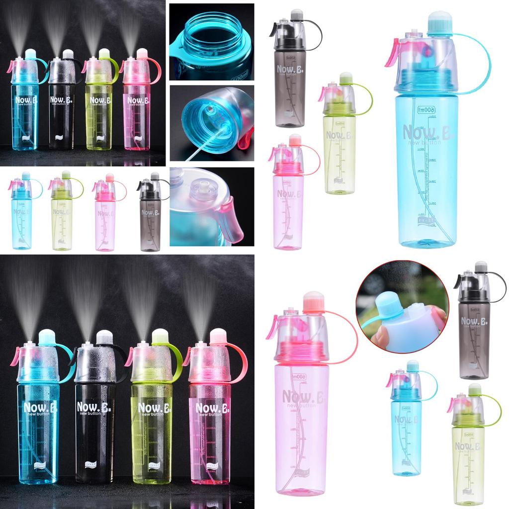 Creative Cartoon Spray Water Bottle For Outdoor Sports, Portable With Lid, Plastic Cup For Summer Hydration And Cooling, 600ml Capacity