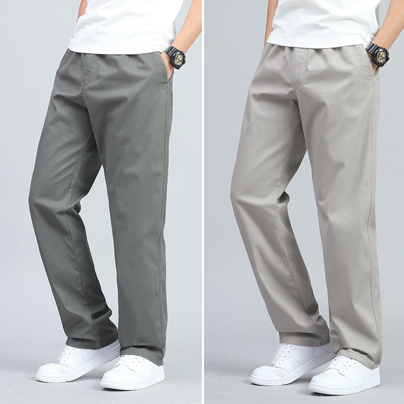 Men's Loose Fit Cotton Casual Pants with Multiple Pockets - Plus Size, Straight Leg, Ideal for Spring/Summer.