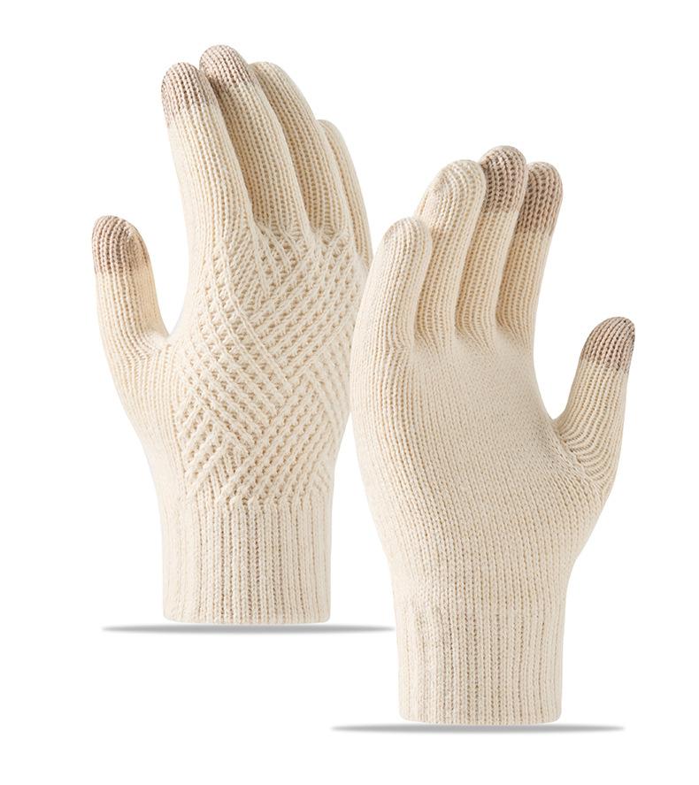 Winter Warm Knitted Gloves Fleece Lined Thick Touchscreen Cycling Flat Knit Gloves Solid Color Premium Black