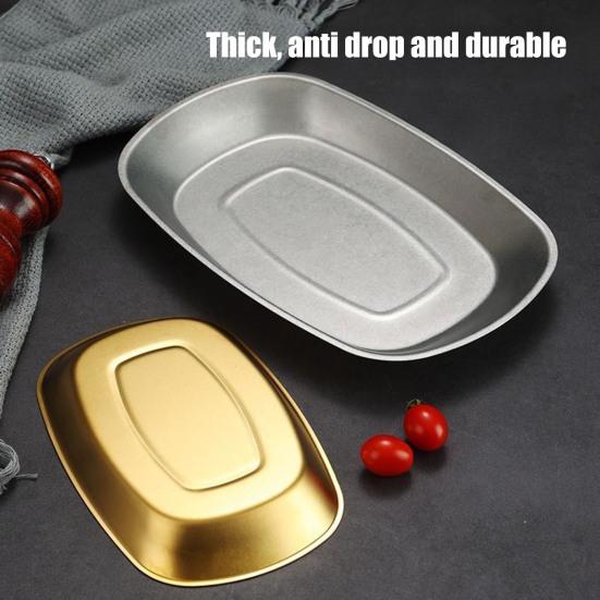 Korean Stainless Steel BBQ Grill Pan Gold/Silver Rectangular Tray for Hot Pot Nordic Dish for Meat Seafood Sushi