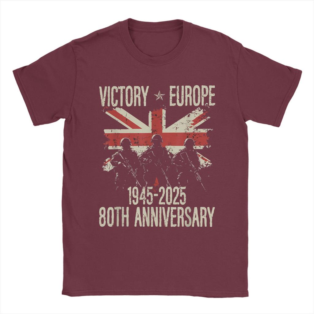 VE-dag 2025 WOII 80ste Verjaardag Union Jack Mannen T-shirts VK Vlag Vintage Tee Korte Mouw Ronde Hals T-shirt Katoen Cadeau Tops