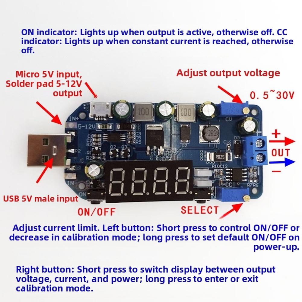 Bench Power Supply Blue USB DC-DC Converter 15W Power Module Overcurrent Protection Overtemperature Protection