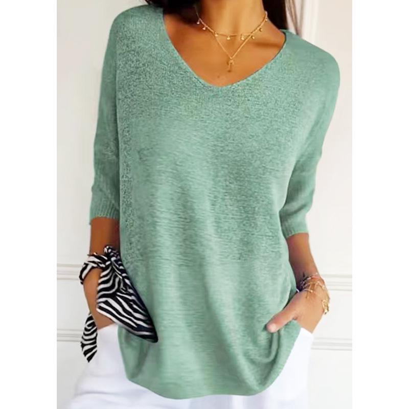 Women's Multicolor V-Neck Solid Color Knit Sweater - Slimming Casual Base Style