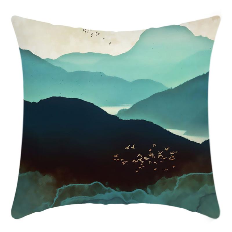 New Light Luxury Series Green Water and Green Mountain Landscape Print Pillow Home Sofa Cushion Cover