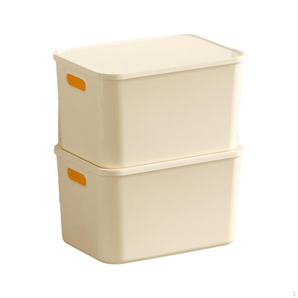 Rectangular Storage Box Desktop Organizer with Lid, MultiFunctional Bin 1pc 24.3x17.2x10.3cm Cream