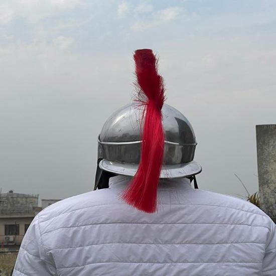 Silver Spartan Helmet with Red Plume Medieval Corinthian Knight Armor Cosplay Gift