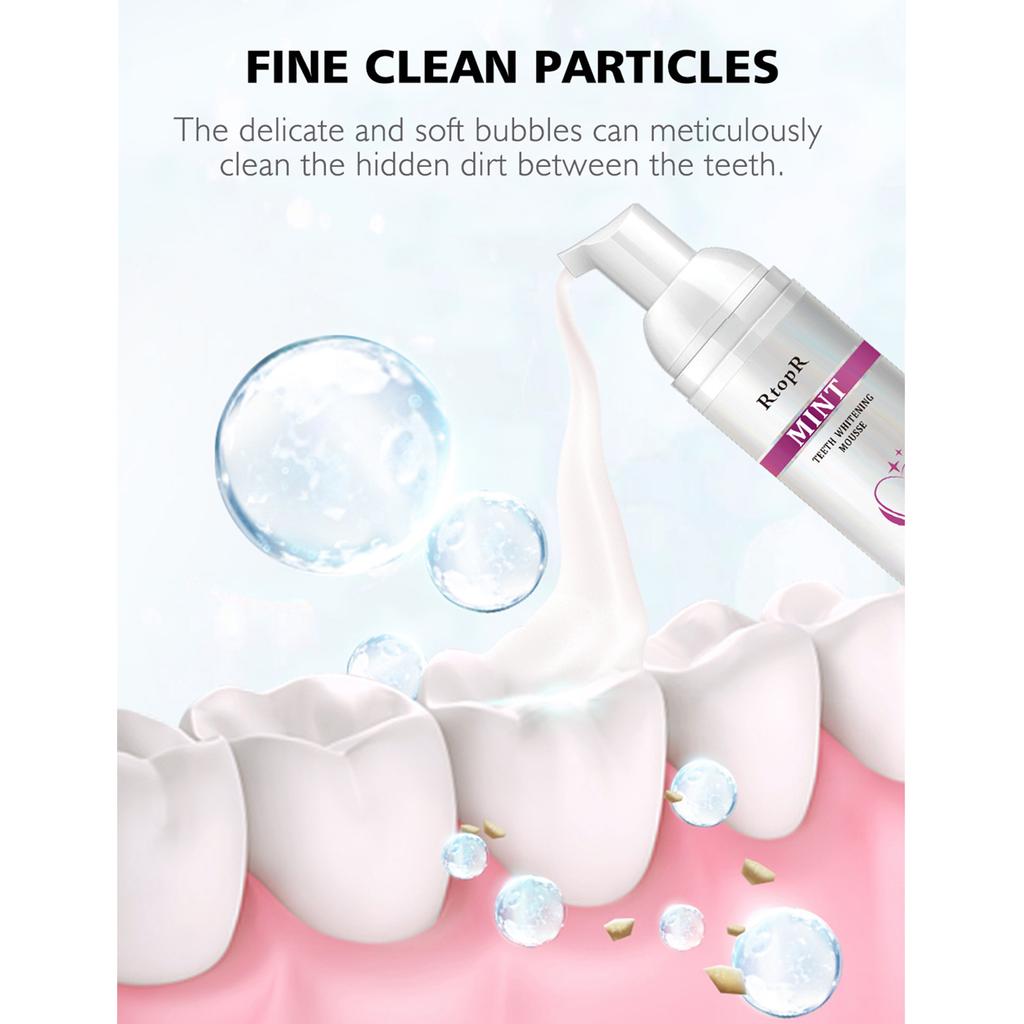 RtopR Mint Teeth Whitening Mousse 60ml Bottle Removal Plaque Tooth Stain Tartar Teeth Clearing Portable