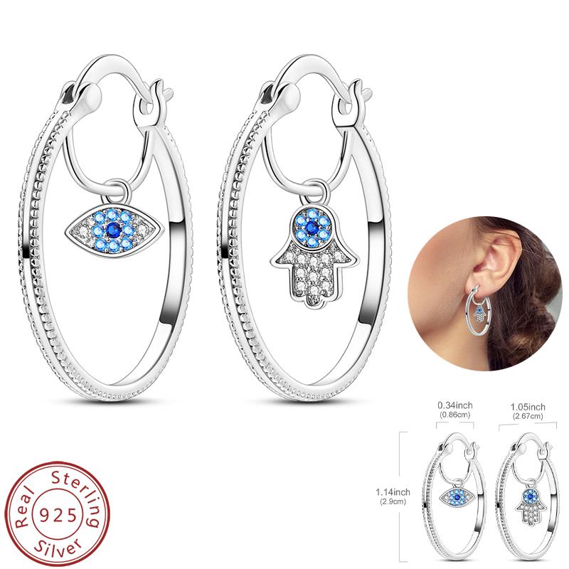 Real 925 Silver Palm Devil's Eye Feather Dream Catcher Design Luxury Earrings Fit For Engagement Fine Jewelry Gifts