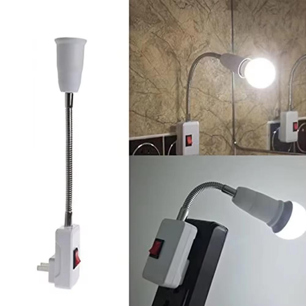 EU US Plug to E27 Lamp Holder Light Bulb Socket With Switch Flexible Lamp Base Conversion Table Lamp Converter 20cm 30cm 50cm