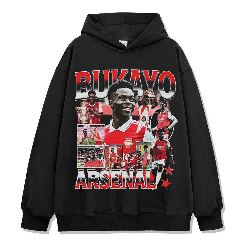 Hooded Sweater Abukayosak T-Shirt Heavy Vintage Bukayo Crew Neck Saka Print Short Sleeve
