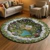 2D Fantasy Spring Garden Round Rug Cave House Lake Illusion Floor Mat Soft Non-Slip Nature Floral Carpet for Living Room Bedroom