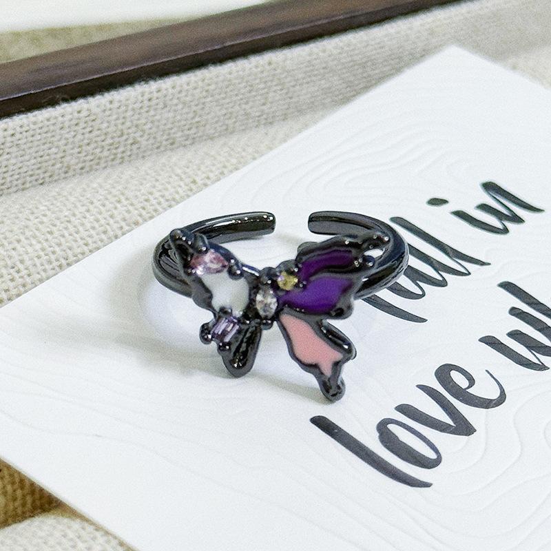 No Gender Trend Cool Dark Cocoon Butterfly Gradual Change Ring Female Pure Desire Wind Personality Niche Fashion Ring