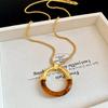 Splicing Amber Pendant Necklace Long Chain Minimalist Necklace Circle Pendant Necklace  Casual Wear