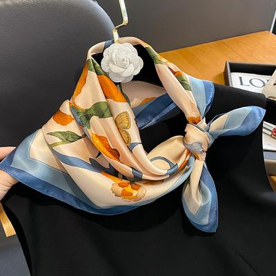 53 cm Damski Szalik 100% Jedwabny Nature Foulard Damska Chusta na Szyję Kwiatowa Bandana Wysokiej Jakości Małe Szaliki Na Opaski do Włosów