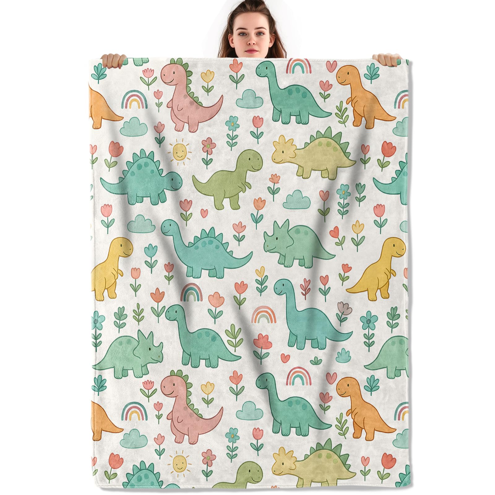 Cartoon Dinosaur Flannel Throw Blanket Cute Jungle Dinosaur Fleece Blanket Soft Cozy Fuzzy Nap Blanket for Couch Sofa Chair Bed 75x90cm
