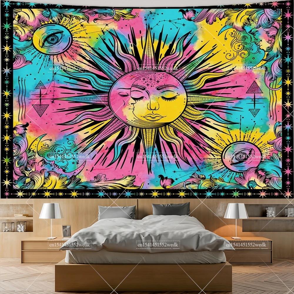 Sun And Moon Astrology Tapestry Celestial Boho Hippie Floral Plant Tapestries Wall Hanging Aesthetic Room Decoration Posters