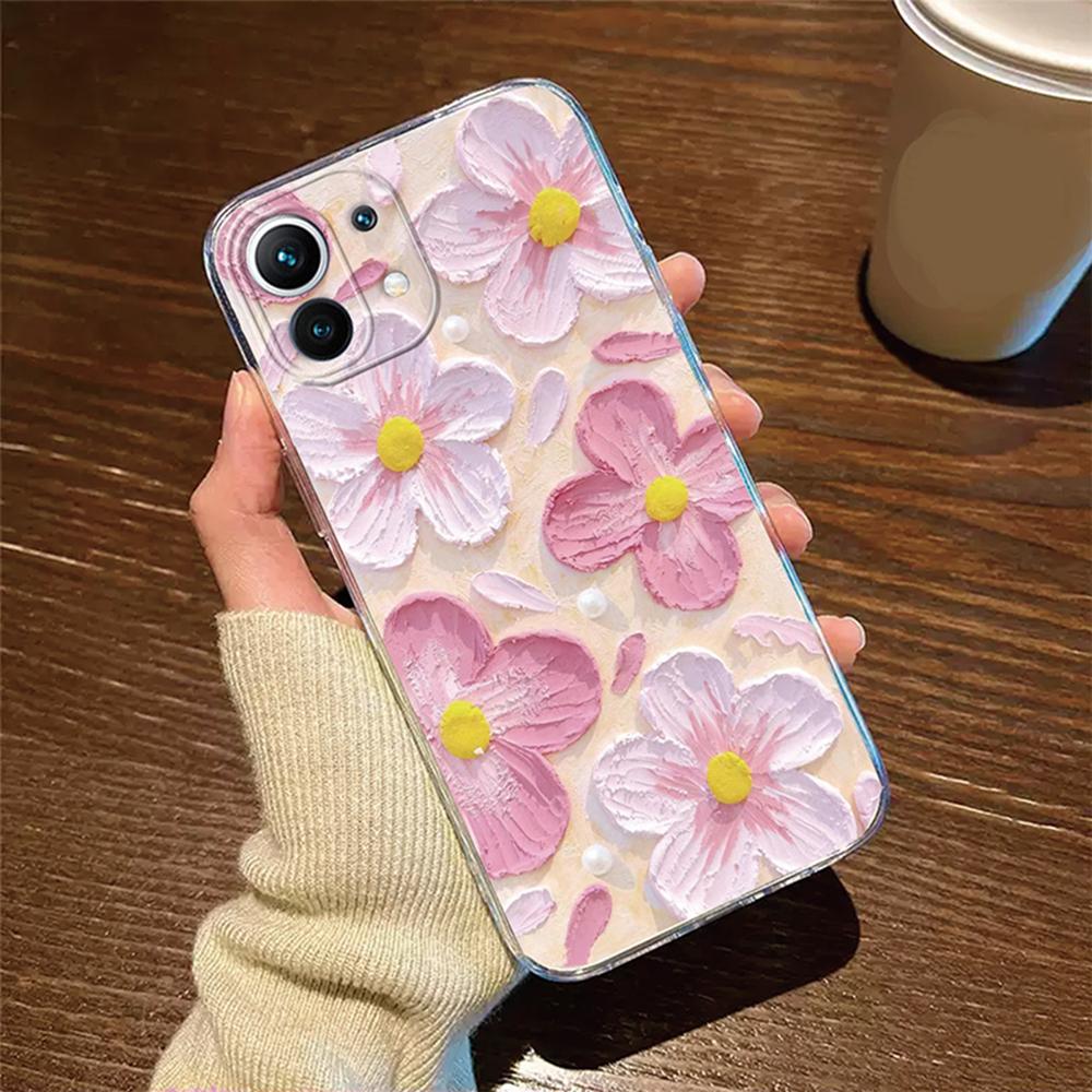 Rose Flower Phone Case Transparent Clear For Xiaomi 13T 14T 15T 11T 12T 10T 13 14 11 12 Lite Oil Painting Women Silicone Cover
