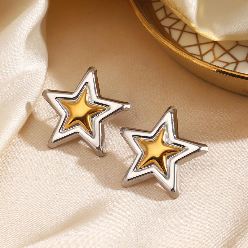 Stainless Steel Five-Pointed Star Stud Earrings for Women Classic Gold Silver Mixed Color Earrings Jewelry Accessories Gifts