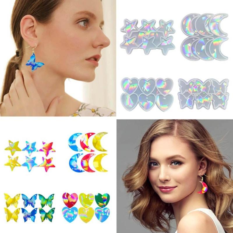Jewelry Casting Mold Star Moon Heart Butterfly Silicone Mold Holographic Resin Mold for DIY Keychains Earring Pendant
