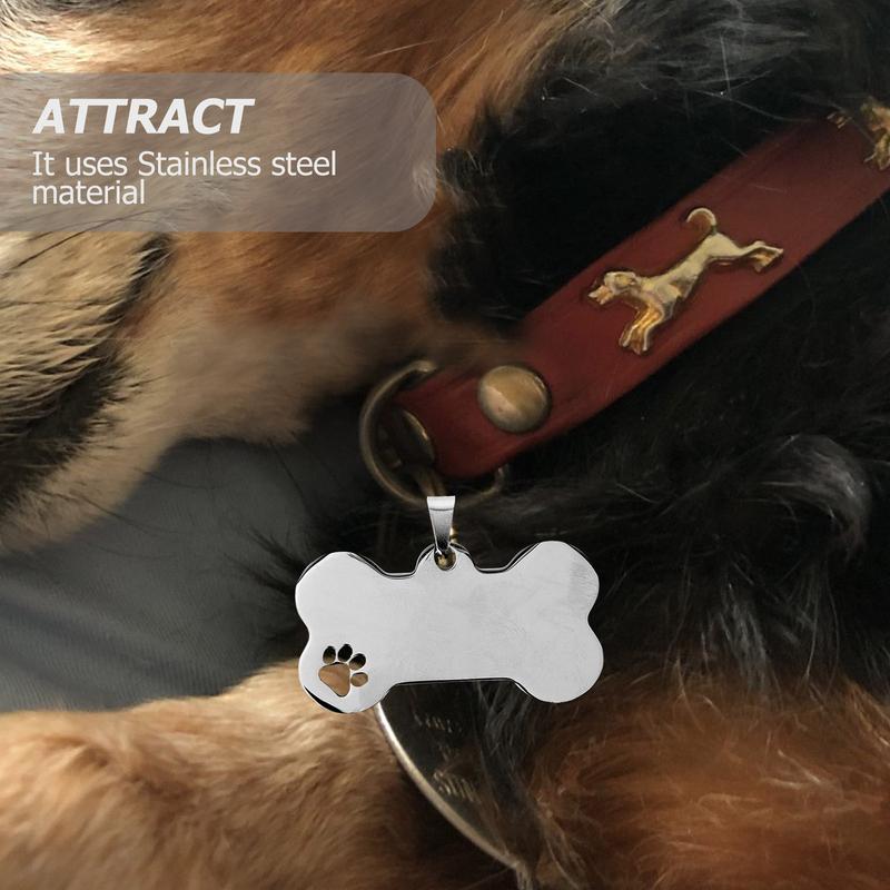 10 Pcs Stainless Steel Personalized Dog Tags Pet Bone Name Hollow Claw Shape Engraved Id Silver Collar Charm Pet Accessories