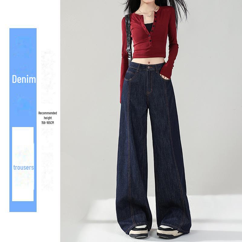 Women's High-Waist Denim Wide-Leg Jeans - Summer 2025, Slim Fit, Lightweight, Loose Straight Pants